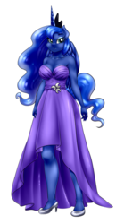 Size: 419x803 | Tagged: safe, artist:pia-sama, edit, princess luna, anthro, plantigrade anthro, g4, breasts, busty princess luna, cleavage, clothes, dress, eyeshadow, female, high heels, makeup, shoes, solo