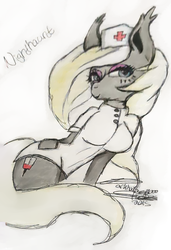 Size: 685x1002 | Tagged: safe, artist:darkhallows1000, oc, oc only, oc:nighthaunt, bat pony, anthro, anthro oc, female, hat, nurse, nurse hat, retouched, solo