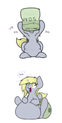 Size: 500x994 | Tagged: dead source, safe, artist:nom-sympony, derpy hooves, pegasus, pony, g4, belly, burp, comic, female, hiccup, inflation, mare, onomatopoeia, soap, solo