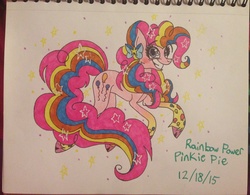 Size: 1024x800 | Tagged: safe, artist:kawaiiponeoverlord, pinkie pie, g4, female, rainbow power, solo, traditional art