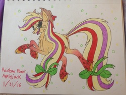 Size: 1024x768 | Tagged: safe, artist:kawaiiponeoverlord, applejack, g4, female, rainbow power, solo, traditional art