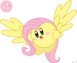 Size: 1642x1335 | Tagged: safe, artist:silver-soldier, fluttershy, puffball, g4, cutie mark, female, kirby, kirby (series), kirby fluttershy, kirbyfied, simple background, slashy intensifies, solo, species swap, spread wings, transparent background, vector