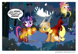 Size: 1000x696 | Tagged: safe, artist:pixelkitties, applejack, pinkie pie, twilight sparkle, earth pony, pony, unicorn, g4, avengers, clothes, cosplay, costume, female, iron man, loki, mare, thor, trio