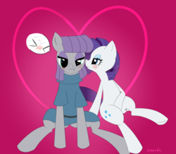 Size: 500x436 | Tagged: safe, artist:ineedanaccount, maud pie, rarity, earth pony, pony, unicorn, g4, duo, female, lesbian, ship:rarimaud, shipping