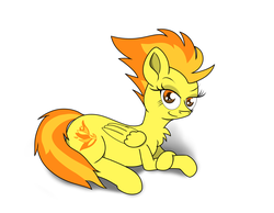 Size: 1800x1400 | Tagged: safe, artist:yakoshi, spitfire, pegasus, pony, g4, chest fluff, female, looking at you, mare, prone, simple background, solo, white background