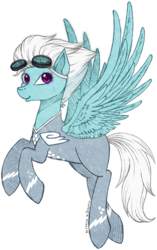 Size: 503x800 | Tagged: safe, artist:tinuleaf, fleetfoot, pegasus, pony, g4, clothes, female, flying, goggles, looking up, mare, racing suit, simple background, smiling, solo, transparent background