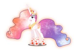 Size: 6178x4078 | Tagged: safe, artist:digiradiance, artist:xebck, princess celestia, pony, g4, absurd resolution, female, galaxy, mare, multicolored hair, rainbow hair, rainbow power, rainbow power-ified, rainbow tail, simple background, solo, sparkly mane, sparkly tail, transparent background, vector