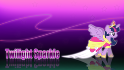 Size: 1600x900 | Tagged: safe, artist:anthocat, twilight sparkle, alicorn, pony, g4, magical mystery cure, my little pony: friendship is magic, clothes, coronation dress, costume, crown, dress, element of magic, female, mare, solo, stars, twilight sparkle (alicorn), wallpaper