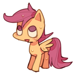 Size: 600x591 | Tagged: safe, artist:poym, scootaloo, g4, female, filly, foal, looking up, open mouth, smiling, solo, sweat