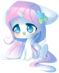 Size: 806x992 | Tagged: safe, artist:puffleduck, oc, oc only, oc:dracen, butterfly, pony, unicorn, chibi, cute