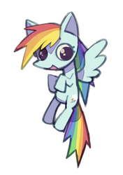 Size: 599x850 | Tagged: safe, artist:poym, rainbow dash, g4, female, flying, looking at you, open mouth, smiling, solo, spread wings