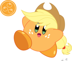 Size: 1154x988 | Tagged: safe, artist:silver-soldier, applejack, puffball, g4, female, kirby, kirby (series), kirby applejack, kirbyfied, simple background, slashy intensifies, solo, species swap, transparent background, vector