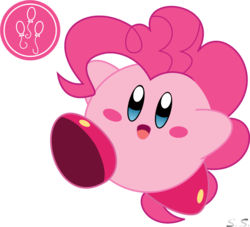 Size: 1089x987 | Tagged: safe, artist:silver-soldier, pinkie pie, puffball, g4, female, kirby, kirby (series), kirby pie, kirbyfied, simple background, slashy intensifies, solo, species swap, transparent background, vector