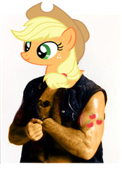 Size: 400x576 | Tagged: safe, edit, applejack, pony head on human body, g4, bust, chuck norris, simple background, solo, white background