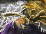 Size: 4000x3000 | Tagged: safe, artist:alesmuller, artist:renny, daring do, twilight velvet, pegasus, pony, g4, adventure, airship, lightning, rope, storm