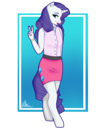 Size: 1024x1280 | Tagged: safe, artist:sofilut, rarity, anthro, unguligrade anthro, g4, clothes, female, lipstick, nail polish, peace sign, skirt, solo