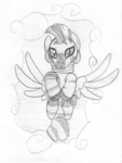Size: 750x992 | Tagged: safe, artist:midwestbrony, zecora, zebra, zebrasus, g4, 4chan, cloud, female, grayscale, monochrome, pegasus wings, simple background, solo, traditional art, white background
