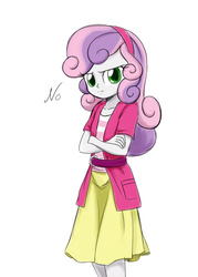 Size: 756x1054 | Tagged: safe, artist:twilite-sparkleplz, edit, sweetie belle, equestria girls, g4, clothes, crossed arms, denied, female, look of disapproval, no, skirt, solo, sweetie belle is not amused, unamused
