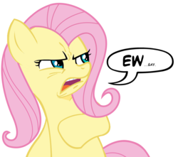 Size: 990x875 | Tagged: safe, fluttershy, g4, disgusted, ew gay, female, looking at something, meme, simple background, solo, speech bubble, transparent background, wingless
