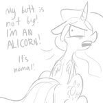 Size: 792x792 | Tagged: safe, artist:tjpones, princess celestia, pony, g4, butt, denial, doodle, female, grayscale, monochrome, plot, simple background, solo, sunbutt, white background