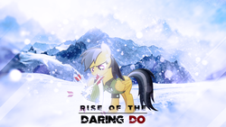 Size: 2560x1440 | Tagged: safe, artist:antylavx, artist:birthofthepheonix, edit, daring do, g4, hat, mountain, mouth hold, pith helmet, rise of the tomb raider, tomb raider, wallpaper, wallpaper edit