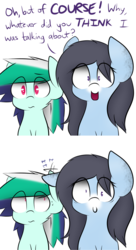 Size: 1280x2360 | Tagged: dead source, safe, artist:nom-sympony, oc, oc:pepper dust, oc:spearmint, pegasus, pony, comic, ear, ear flick