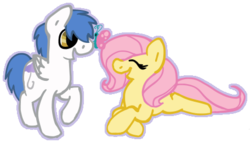 Size: 456x260 | Tagged: safe, artist:kay6297, brolly, fluttershy, whitewash, butterfly, g4, brollyshy, female, male, shipping, simple background, straight, transparent background