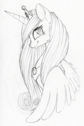 Size: 1618x2437 | Tagged: safe, artist:tiitcha, princess cadance, g4, female, grayscale, monochrome, portrait, simple background, solo, traditional art