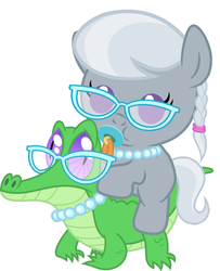 Size: 786x967 | Tagged: safe, artist:red4567, gummy, silver spoon, pony, g4, baby, baby pony, cute, pacifier, ponies riding gators, recolor, riding, silver spoon riding gummy, silverbetes, weapons-grade cute