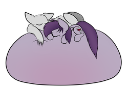 Size: 1280x904 | Tagged: dead source, safe, artist:nom-sympony, oc, oc only, oc:pepci, belly, belly bed, furry, impossibly large belly, sleeping