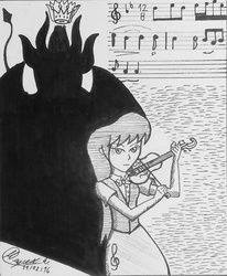 Size: 2873x3481 | Tagged: safe, octavia melody, demon, devil, human, equestria girls, g4, diablo (series), high res, lucifer, monochrome, music, music notes, musical instrument, niccolo paganini, orchestra, shadow, violin