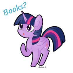 Size: 2500x2500 | Tagged: safe, artist:holiday252, twilight sparkle, alicorn, pony, g4, :o, book, bookhorse, cute, female, high res, mare, raised hoof, simple background, solo, that pony sure does love books, twiabetes, twilight sparkle (alicorn)