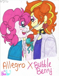 Size: 1024x1305 | Tagged: safe, artist:xxfluffypachirisuxx, adagio dazzle, pinkie pie, human, equestria girls, g4, adoraberry, adoragio, allegro amoroso, blushing, bubble berry, cute, equestria guys, eye contact, food, gay, ice cream, male, rule 63, rule63betes, ship:allegroberry, ship:dazzlepie, shipping, traditional art