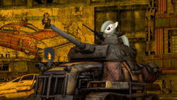 Size: 1920x1080 | Tagged: safe, artist:cykablyatcomrad, marble pie, g4, 3d, fallout, tank (vehicle)