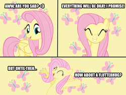 Size: 1032x774 | Tagged: safe, fluttershy, g4, bronybait, comic, cute, cutie mark, eyes closed, female, grin, happy, heart, hug, looking at you, meme, open mouth, reaction image, shyabetes, smiling, solo