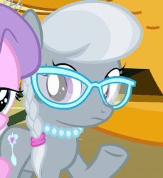 Size: 501x547 | Tagged: safe, screencap, diamond tiara, silver spoon, earth pony, pony, g4, one bad apple, animated, cute, female, filly, foal, glasses, looking at camera, looking at you, reaction image, silverbetes