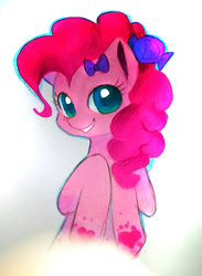Size: 556x759 | Tagged: safe, artist:jacky-bunny, pinkie pie, g4, bow, female, hair bow, markers, photo, solo, traditional art