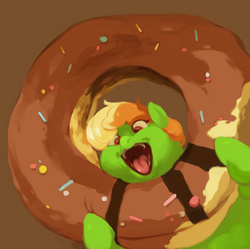 Size: 2087x2076 | Tagged: safe, artist:mellowhen, oc, oc only, oc:bric-a-brac, bread, donut, fat, food, high res, mouth, parody, solo, street fighter, street fighter v