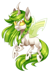 Size: 1024x1446 | Tagged: safe, artist:centchi, oc, oc only, oc:melody swiftsong, changeling, albino changeling, green changeling, simple background, solo, transparent background, watermark, white changeling