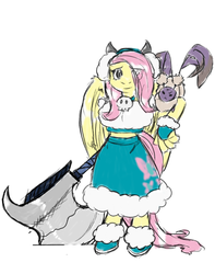 Size: 540x685 | Tagged: safe, artist:brownie-bytes, part of a set, fluttershy, anthro, g4, axe, beastmaster, bipedal, female, final fantasy, solo