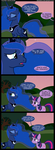 Size: 1310x3587 | Tagged: dead source, safe, artist:veggie55, princess luna, twilight sparkle, alicorn, pony, unicorn, g4, comic, duo, ethereal mane, female, mare, night, oblivious, speech bubble, starry mane, unicorn twilight