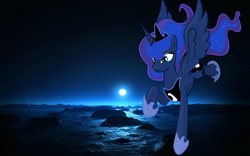 Size: 1600x1000 | Tagged: safe, artist:ponyfiedart, princess luna, g4, female, moon, ocean, solo