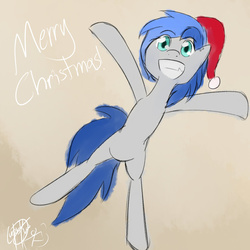 Size: 1024x1024 | Tagged: safe, artist:yunguy1, oc, oc only, oc:sapphire sights, fangs, hat, santa hat, solo