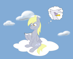 Size: 1280x1040 | Tagged: safe, artist:gilded-wings, derpy hooves, gilda, griffon, pegasus, pony, g4, cloud, female, letter, mare, solo