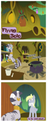 Size: 700x1813 | Tagged: safe, artist:gilded-wings, derpy hooves, zecora, pegasus, pony, zebra, comic:flying solo, g4, comic, everfree forest, female, letter, mare, mouth hold, zecora's hut