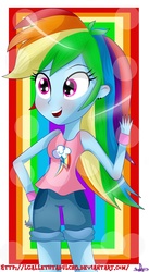Size: 3000x5455 | Tagged: safe, artist:vixelzf, rainbow dash, equestria girls, g4, alternate clothes, clothes, female, looking at you, shorts, solo, tank top