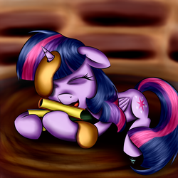 Size: 2000x2000 | Tagged: safe, artist:ferasor, twilight sparkle, alicorn, pony, g4, book, female, food, high res, mare, pancakes, sleeping, solo, twilight sparkle (alicorn)