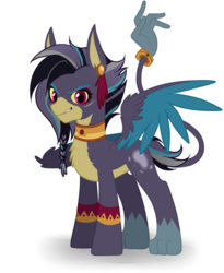 Size: 823x1005 | Tagged: safe, artist:hikariviny, oc, oc only, oc:yaocihuatl, hybrid, interspecies offspring, offspring, parent:ahuizotl, parent:daring do, parents:darizotl, simple background, tail hand, tail ring, transparent background