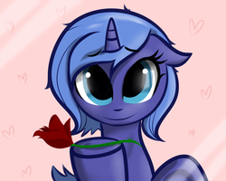 Size: 1024x819 | Tagged: safe, artist:vincentjiang0v0, princess luna, g4, female, filly, floppy ears, flower, looking at you, rose, s1 luna, solo, woona