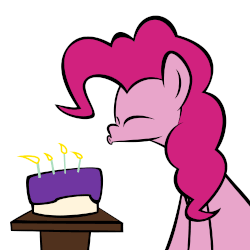 Size: 500x500 | Tagged: safe, artist:nowego, pinkie pie, g4, animated, blowing, cake, candle, female, food, solo
